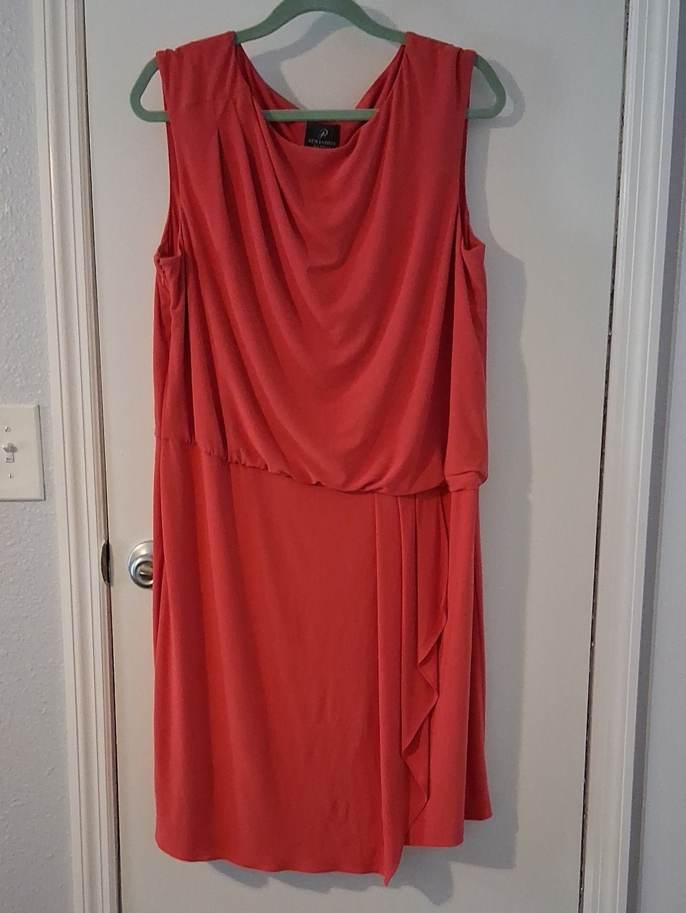 Adrianna Papell Coral Draped Sleeveless Midi Dress